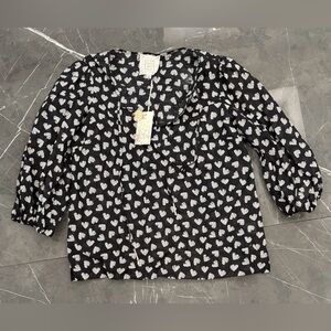 NWT Johnny Was Jade Couple Of Hearts Cotton Blouse Medium Black Brand New